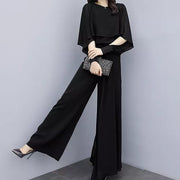 Chiffon Shirt Wide Leg Pants Trousers Suit Casual Set