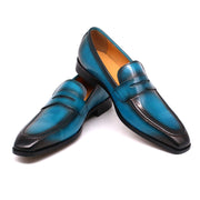 Classic Leather Blue Penny Loafer Shoes for Men