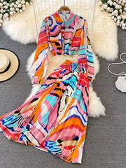 Colorful Chiffon High Waist Pleated Skirt