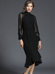 Office Lady Black Fishtail Dress
