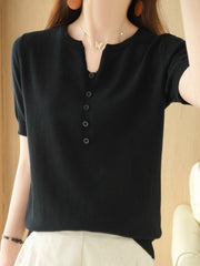 Women V-neck Short Sleeve Knitted Blouse