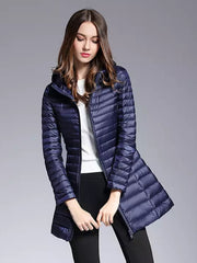Light Midi Long Hooded Puffer Jackets