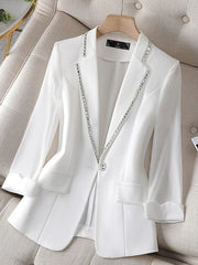 Women Blazer Jacket Three-quarter Sleeve Works Wear