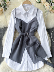 Office Ladies White Shirt With Belt Slim Two-piece Suit