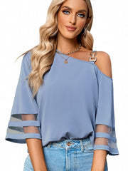 Fashion Casual Metal Buckle One Shoulder Top Women