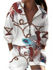 Casual Pocket Long Sleeve Thin Shirt Shorts Set