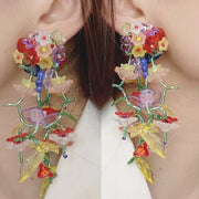 Colorful Flower Long Tassel Earrings For Women
