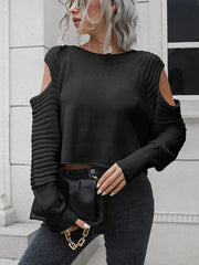 White Knit Off-Shoulder Solid Color Casual Sweater