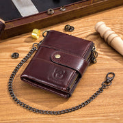 Chain Wallets For Men Leather Vintage RFID Blocking Foldable Anti-Theft Coins Wallets