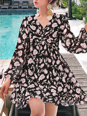 Fashion Zipper Floral Women Midi Dress 100% Polyester Back