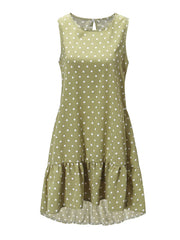 Daily Casual Polka Dot Print Sleeveless Loose Women Midi Dress