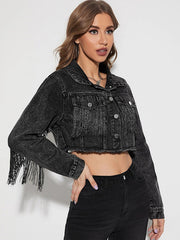 Denim Jacket Stitching Tassel Cropped Coat