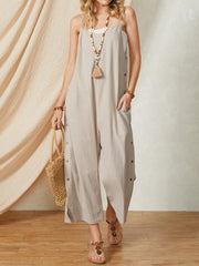 Solid Color Plain Side Button Pocket Casual Cami Playsuit For Women