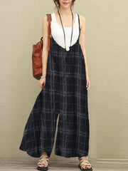 S-5XL Women Sleeveless Strap Plaid Harem Jumpsuits