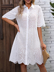 Elegant Party Eyelet Embroidery Drop Shoulder Dress