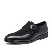 Retro Metal Buckle Leather Splicing Synthetic Suede Wearable Business Casual Men Dress Shoes