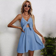 Fashion Sweet V Neck Cotton Linen Mini Dresses