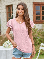 Fashion V Neck Short Sleeve Office Work Shirts