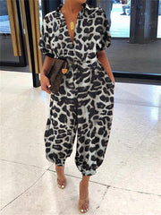 Sexy Leopard Print Retro Jumpsuits Cargo Pants