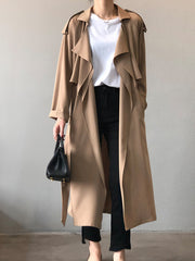 Elegant Long Trench Office Coat Outwear With Belt