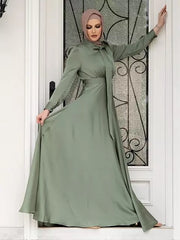 Muslim Women Dress Kaftan Solid Long Dresses