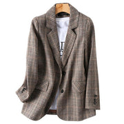 Office Ladies Plaid Blazer Long Sleeve Loose Plaid Coat Jacket
