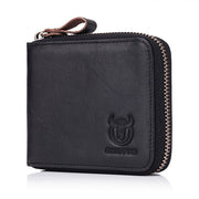 Retro Genuine Leather RFID Short Zipper Wallet