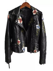 Faux Soft Leather Jacket Floral Coat