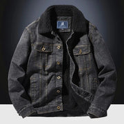 Stay Cozy in Men's Winter Denim Jacket with Fur Collar - Plus Size