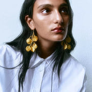 Vintage Golden Long Leaf Hoop Earrings