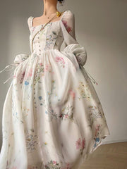 Women Chiffon Long Sleeve Off Shoulder Midi Dress