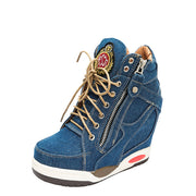 Women Denim Wedges High Top Sneakers Platform Shoes