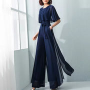 Women Jumpsuit Short Sleeve Wide Leg Pants Party Romper