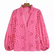 Women Lace Shirt Hollow Cotton Blouse