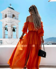 Women Off Shoulder Chiffon Maxi Dress