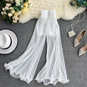 Women Wide-leg Pants Ruffle Fishtail Flared