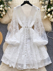 Summer White Lace Embroidery Flower Mini Party Dresses