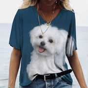 Tee Shirt Print Pet Dog  V-neck Top