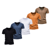 5 Piece T Shirt Men Casual Cotton Slim Fit V-neck
