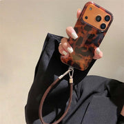 Amber Leopard Print Phone Case With Lanyard For iPhone