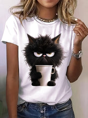 Big Eye Cat Print T-shirt
