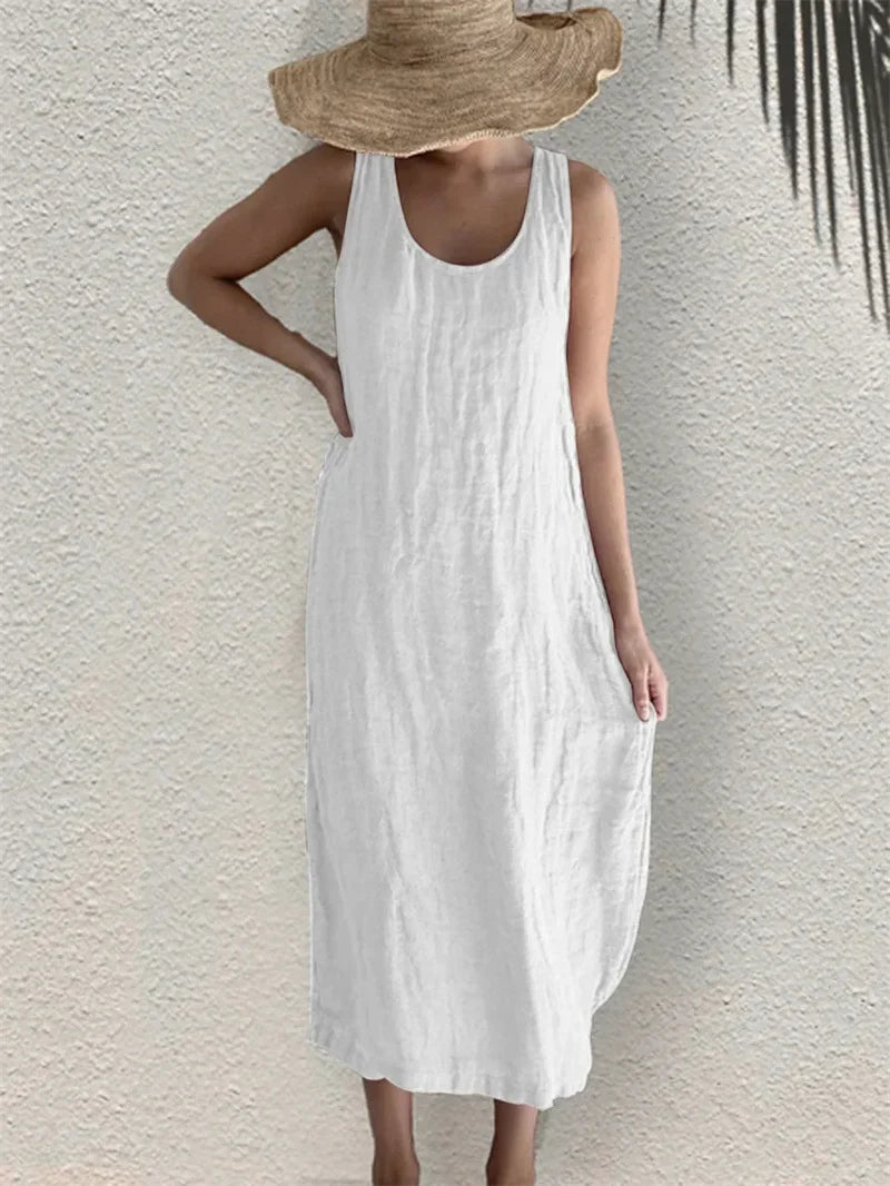 Casual Cotton Side Pockets Linen Dresses – Come4Buy eShop