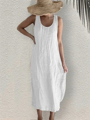 Casual Cotton Side Pockets Linen Dresses