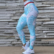 Fashion Print Map Skinny Hip Lift Yoga Pants