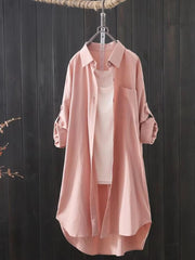 Fashion Long Solid Shirt Women Blouse