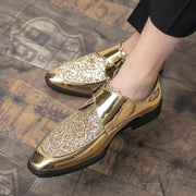 Fashion Men Golden and Black Sequined Shoes