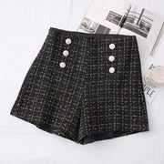 Women Vintage Tweed Waist Wide Leg Shorts