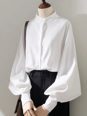 Blouses Shirt Lady Long Lantern Sleeve Stand Collar