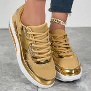 Women Golden Lace-up Platform Sneakers