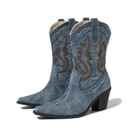 Denim Pointed Toe Ankle Boots for Women